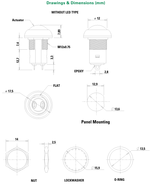 Mechanical Drawing - C&K Switches APL Lock Pushbutton Switches